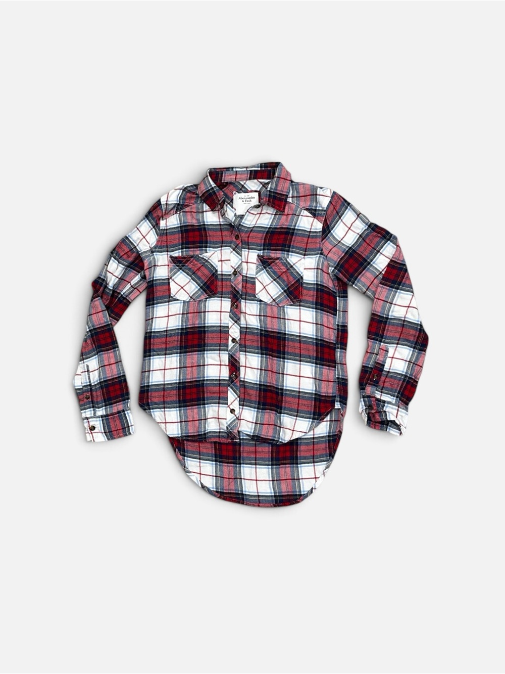 Abercrombie & Fitch Red, White & Navy Plaid Flannel Button-Down Shirt